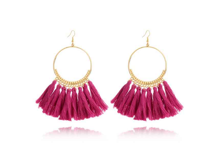 Aretes bohemios con borlas en forma de V - Imagen 5