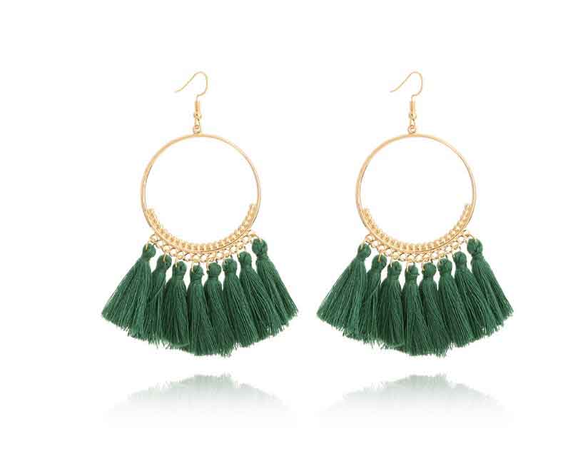 Aretes bohemios con borlas en forma de V - Imagen 4