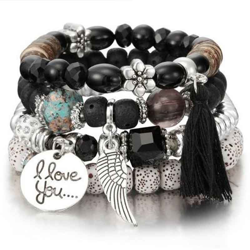 Pulsera multicapas, brazalete con perlas y borlas