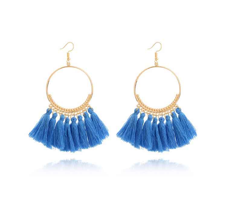 Aretes bohemios con borlas en forma de V - Imagen 3