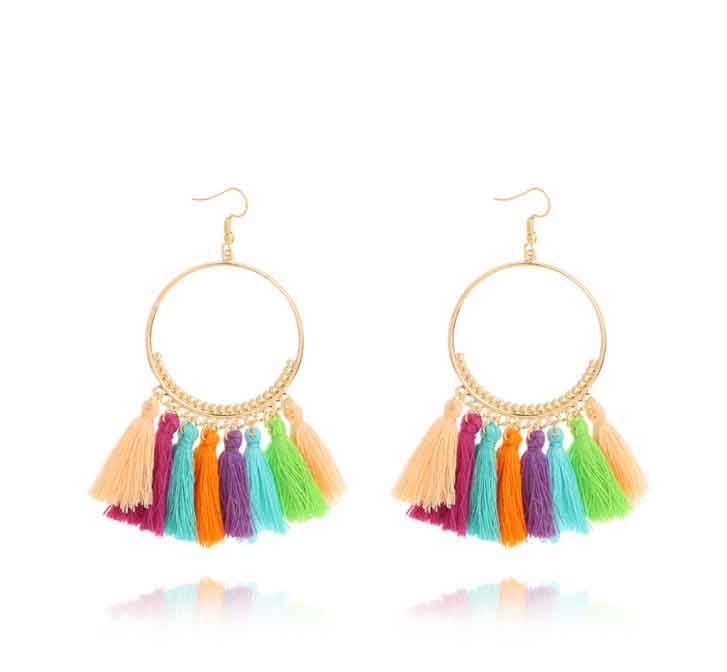 Aretes bohemios con borlas en forma de V - Imagen 9