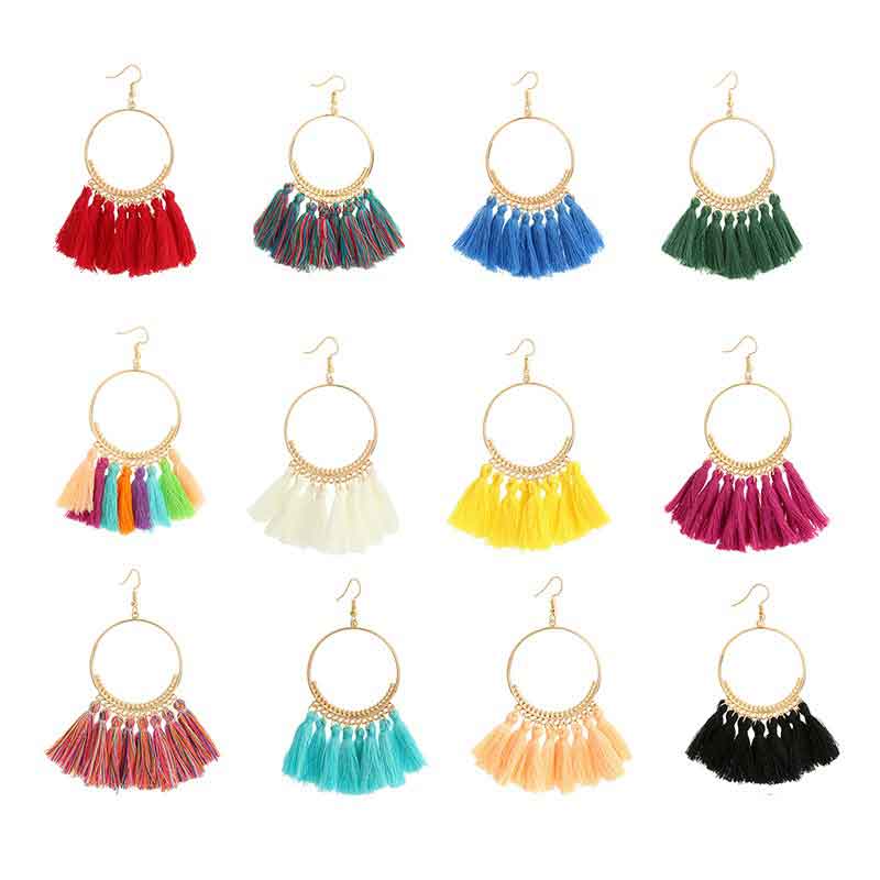 Aretes bohemios con borlas en forma de V - Imagen 11