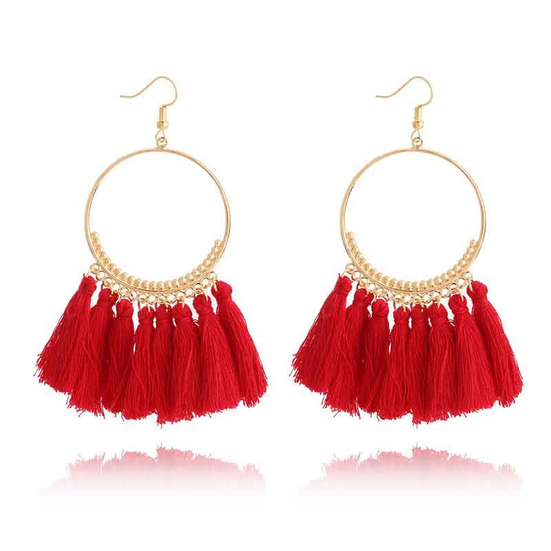 Aretes bohemios con borlas en forma de V - Imagen 13