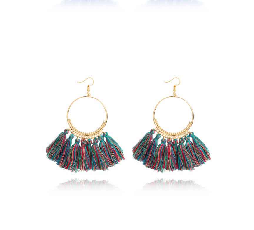 Aretes bohemios con borlas en forma de V - Imagen 7