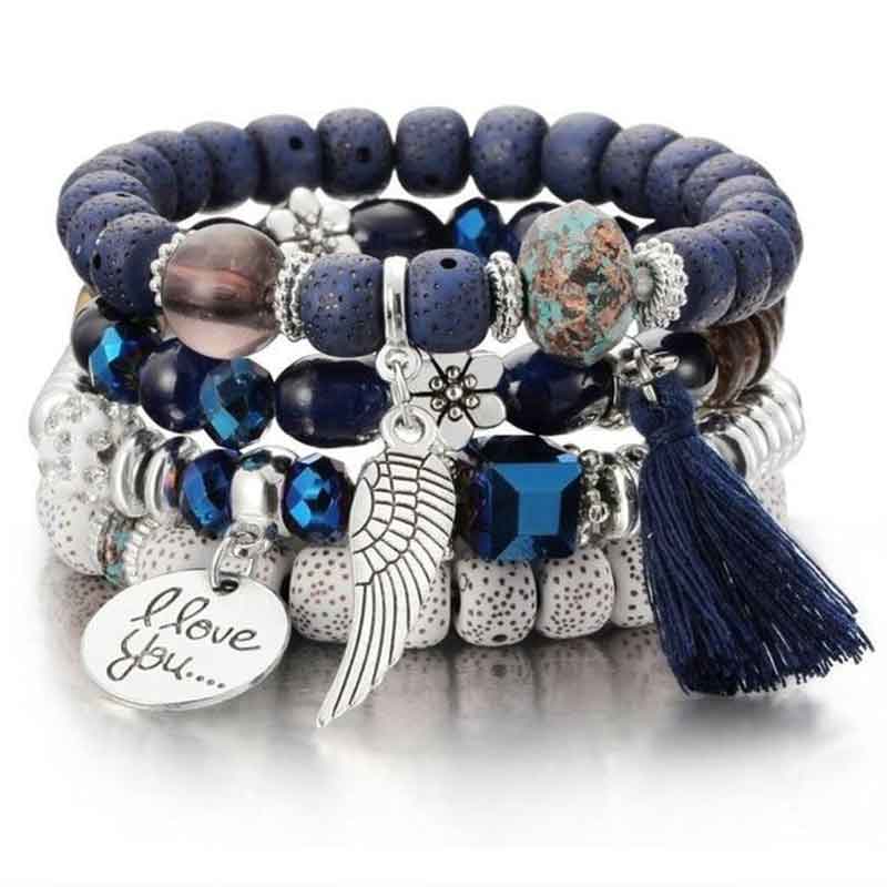 Pulsera multicapas, brazalete con perlas y borlas - Imagen 5