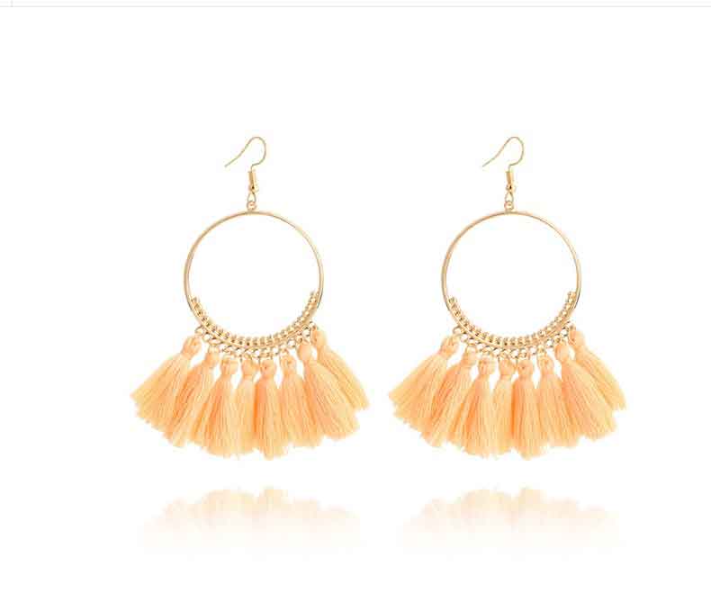 Aretes bohemios con borlas en forma de V - Imagen 6