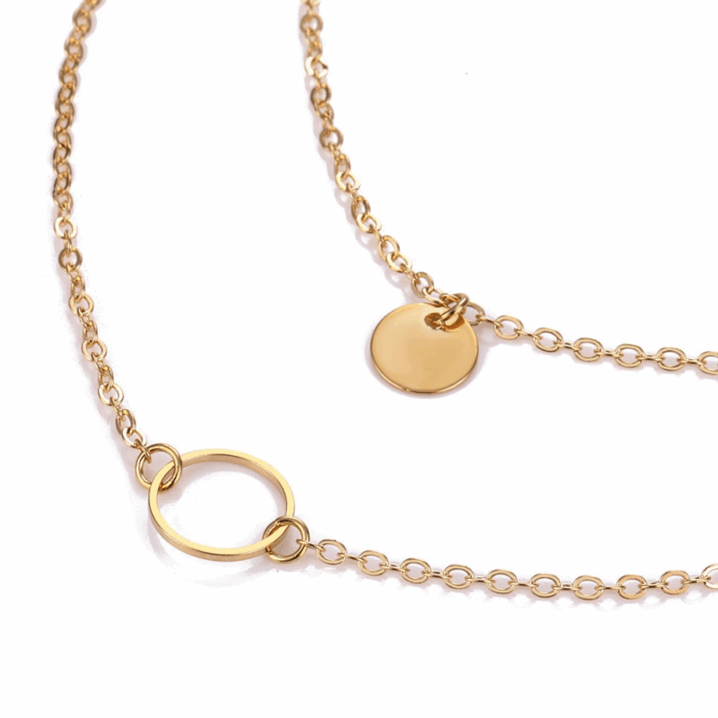 Collar de doble capa con cadena de disco de lentejuelas