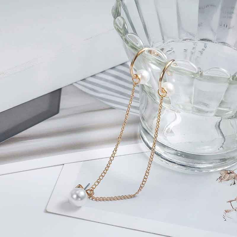 Pendientes largos de perlas con clip para oreja