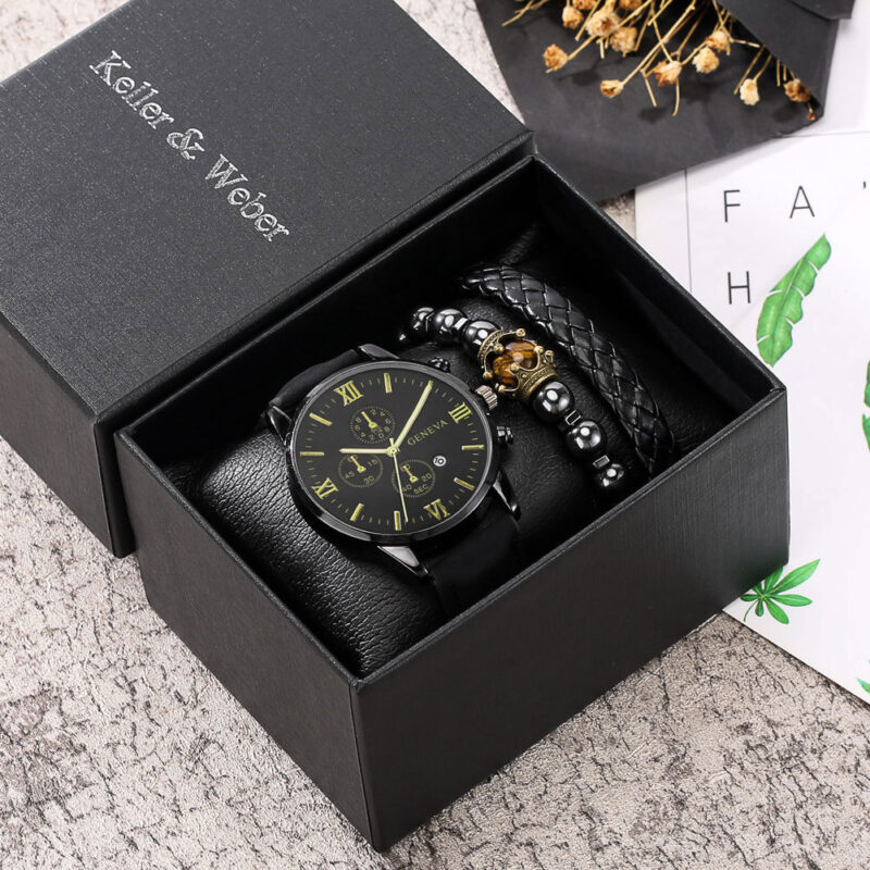 Reloj de pulsera de cuarzo más 2 pulseras para hombre