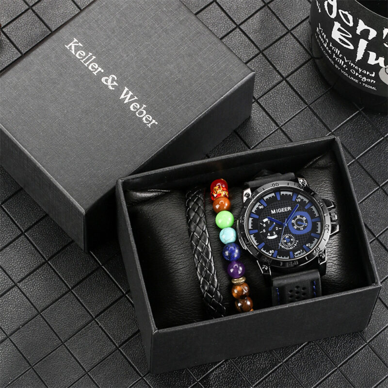 Conjunto de 2 pulseras y reloj para hombre