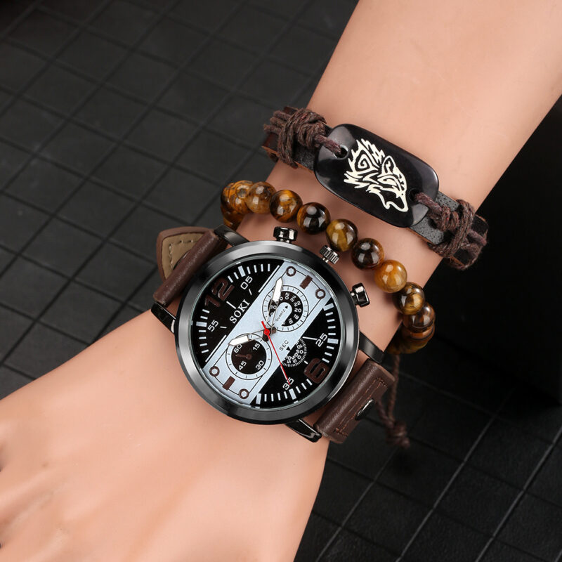 Juego de pulseras y reloj de cuarzo para hombre