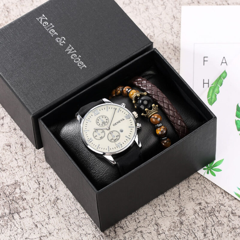 Reloj de pulsera de cuarzo más 2 pulseras para hombre