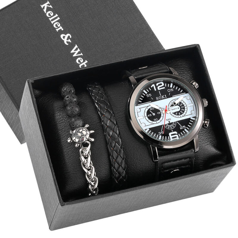 Juego de pulseras y reloj de cuarzo para hombre