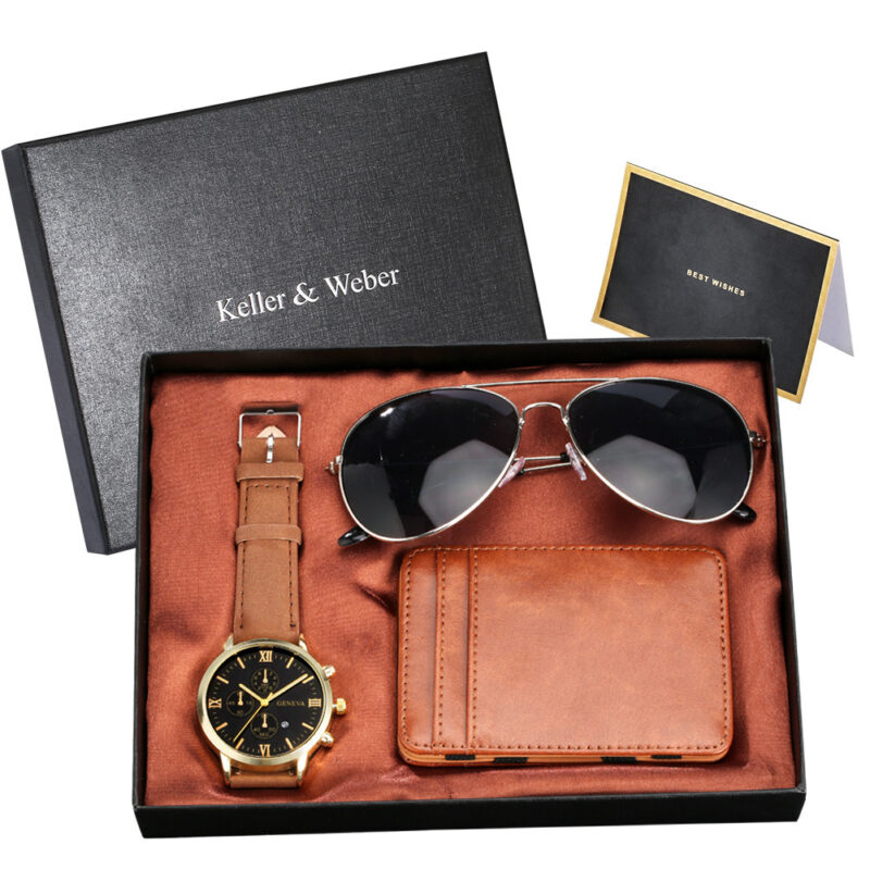 Juego de reloj de cuarzo para hombre mas cartera y gafas