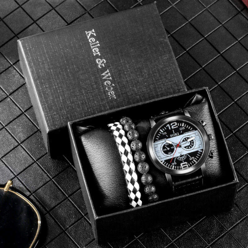 Juego de pulseras y reloj de cuarzo para hombre