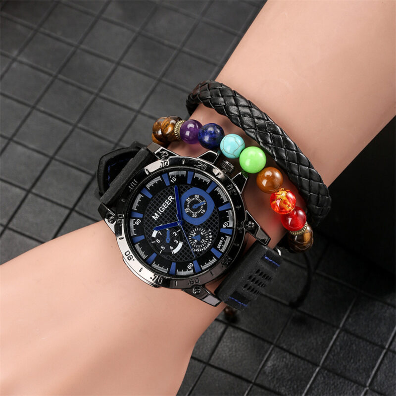 Conjunto de 2 pulseras y reloj para hombre
