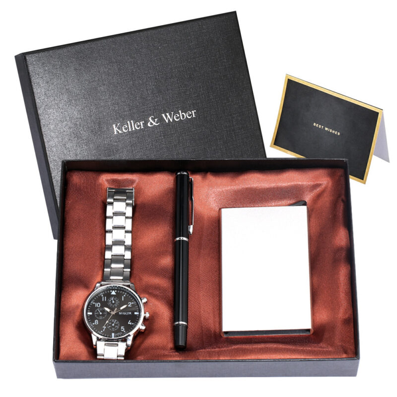 Set de reloj, estuche para tarjetas de crédito y bolígrafo