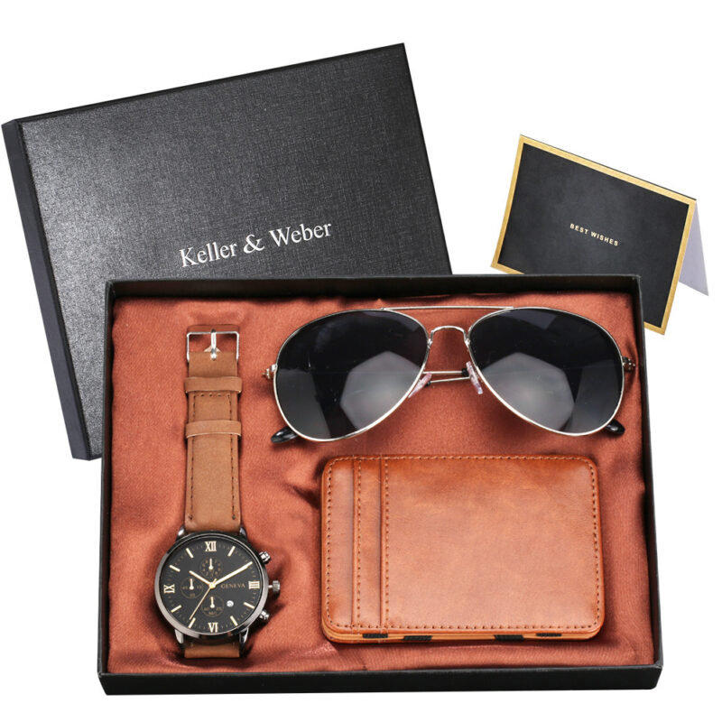 Juego de reloj de cuarzo para hombre mas cartera y gafas