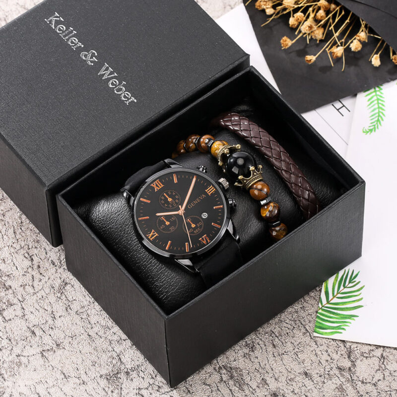 Reloj de pulsera de cuarzo más 2 pulseras para hombre
