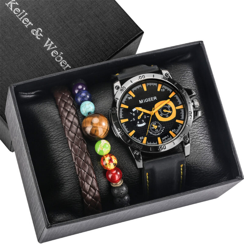 Conjunto de 2 pulseras y reloj para hombre