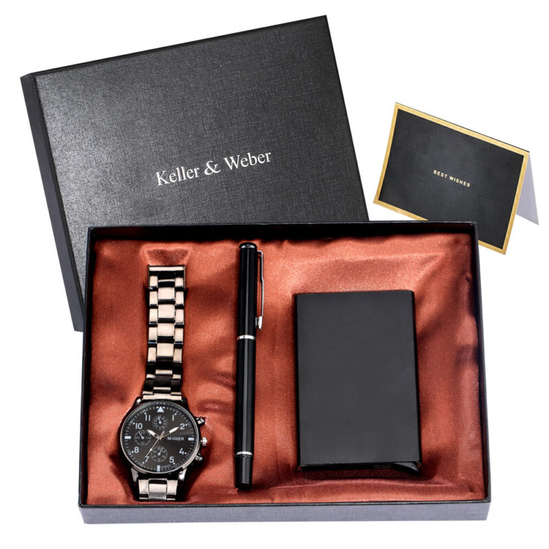 Set de reloj, estuche para tarjetas de crédito y bolígrafo