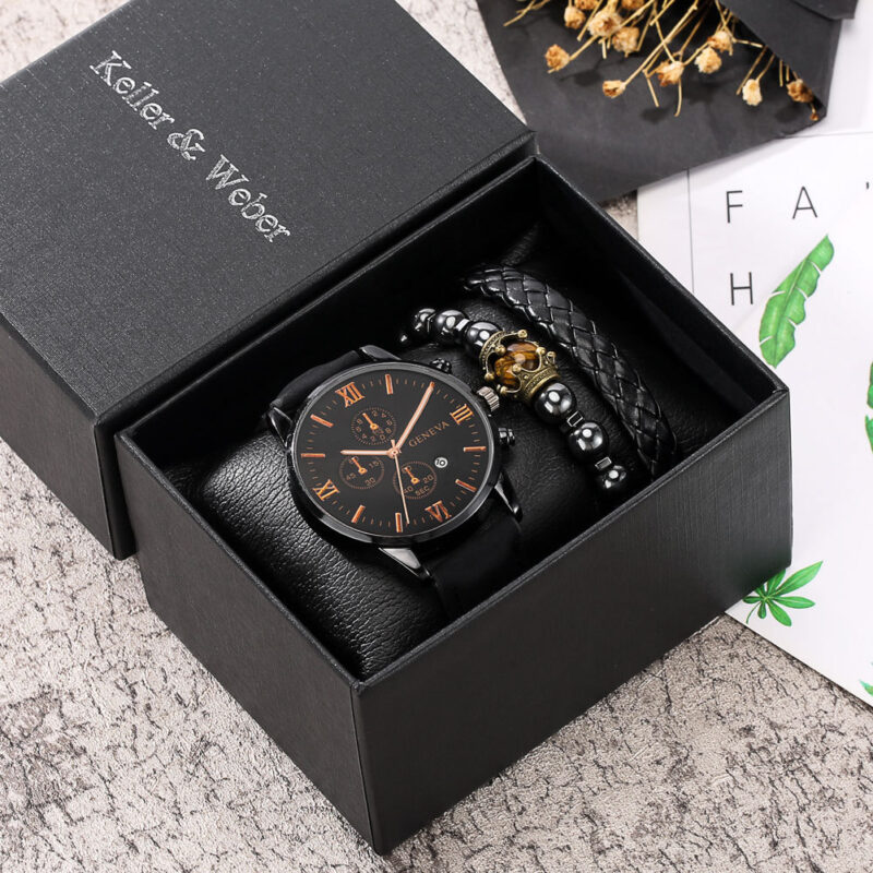 Reloj de pulsera de cuarzo más 2 pulseras para hombre