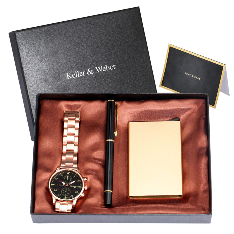 Set de reloj, estuche para tarjetas de crédito y bolígrafo