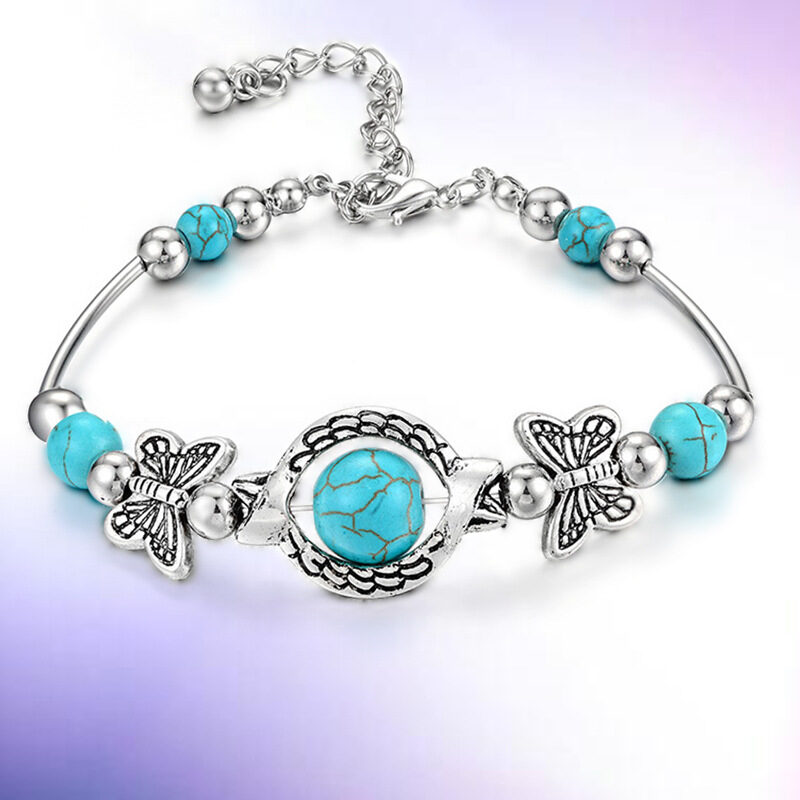 Pulsera con mariposas turquesa y piedra natural