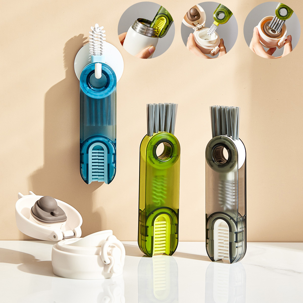 Cepillo pequeño 3 en 1 para limpieza de tapa de vaso o botella - Imagen 6