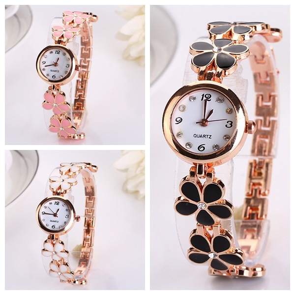 Reloj de cuarzo, pulsera con correa de flores