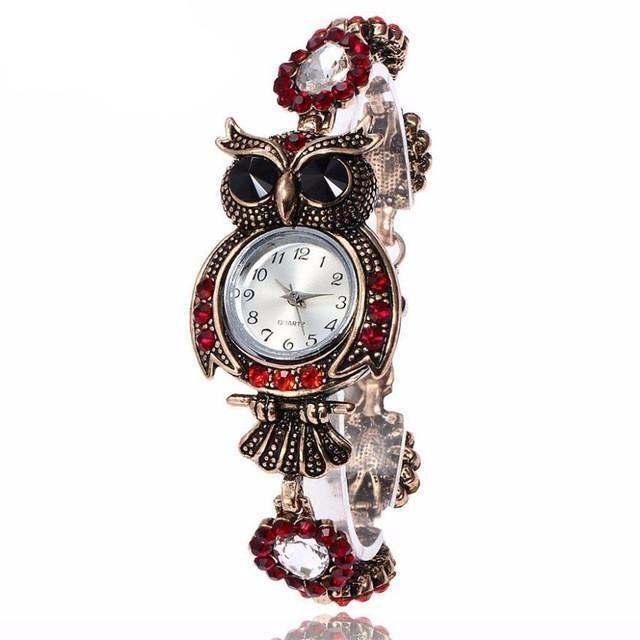 Reloj de pulsera con forma de búho de cuarzo