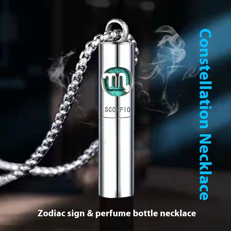 Collar aromatizante con signo zodiacal de acero inoxidable de tira larga, difusor de perfume